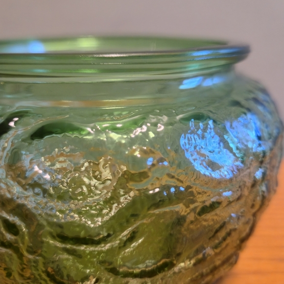 Textured Glass Vase Bowl Avocado Green Vintage EO Brody Co. - Picture 4 of 5